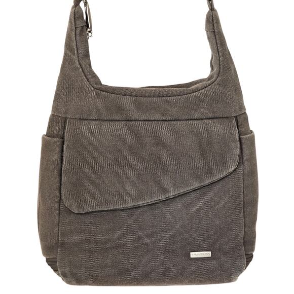 Travelon Gray Canvas Crossbody Security Purse Multi Pocket Durable Travel Bag - Picture 12 of 16